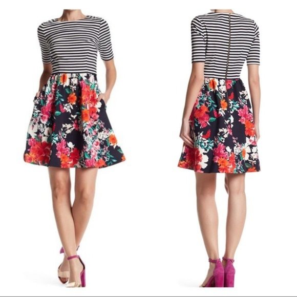 Eliza J Striped Floral Dress Size 8 - Picture 1 of 7